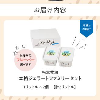 【お好みのフレーバー選べます！】松本牧場　本格ジェラートファミリーセット（1リットル×2個　計2リットル） 1L×2個