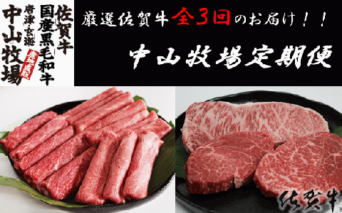 【定期便3回】中山牧場定期便 ／ 佐賀牛 ハンバーグ サーロイン ロース 霜降り 赤身 ステーキ スライス 薄切り すき焼き しゃぶしゃぶ 焼肉 黒毛和牛 牛肉 肉 定期便 セット A5 A4 冷凍 国産 佐賀県 玄海町