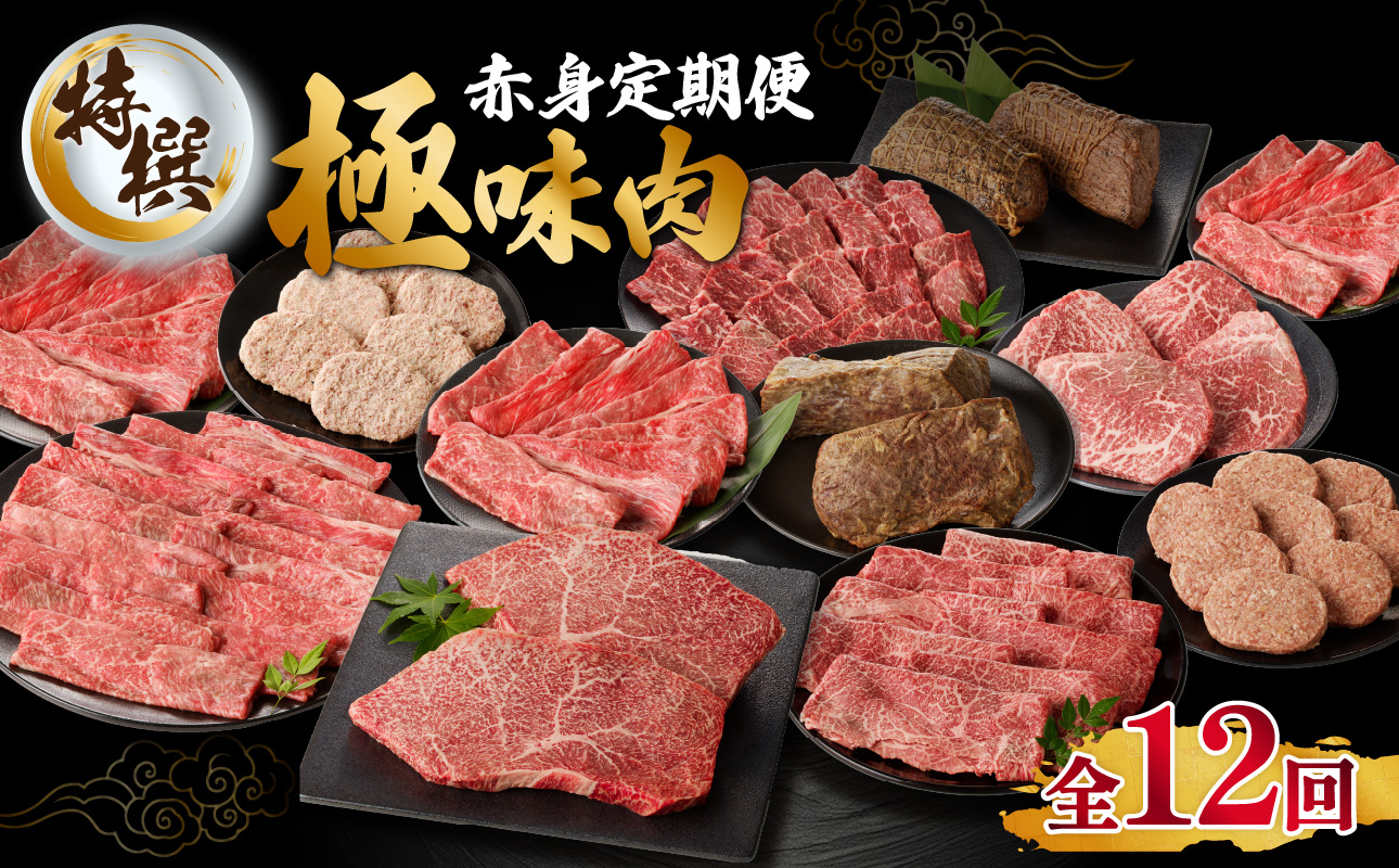 【特撰】佐賀牛-赤身-極味肉定期便（毎月1回　計12回お届け）／ 定期便 佐賀牛 黒毛和牛 国産 モモ ステーキ スライス 薄切り ハンバーグ ローストビーフ 赤身 しゃぶしゃぶ すき焼き 焼肉 牛肉 肉 A5 A4 セット 佐賀県 玄海町 【特選】赤身-極味肉定期便