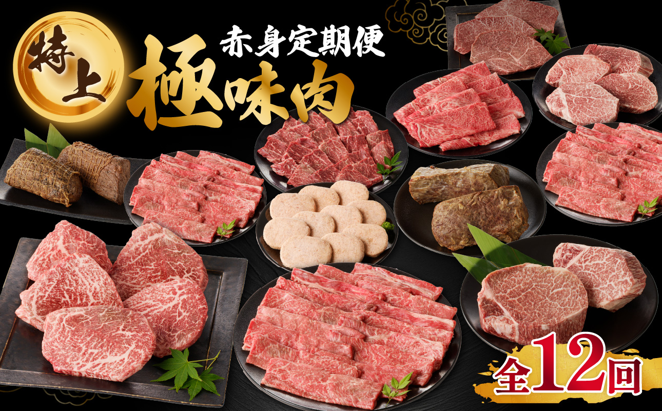 【特上】佐賀牛-赤身-極味肉定期便（毎月1回　計12回お届け）／ 定期便 佐賀牛 黒毛和牛 国産 モモ スライス 薄切り ヒレ ステーキ ハンバーグ ローストビーフ 赤身 しゃぶしゃぶ すき焼き 焼肉 牛肉 肉 A5 A4 セット 佐賀県 玄海町 【特上】赤身-極味肉定期便