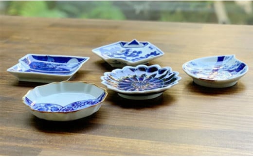 有田焼 伯父山窯 染付豆皿 5枚セット【まるふく】器 うつわ