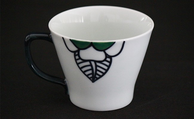 バラのマグカップ（緑）【やきもの工房こすず】フリーカ