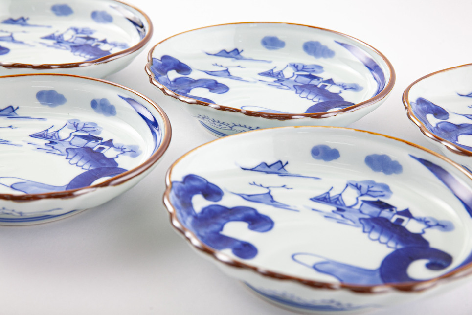有田焼 染付山水鮑型 銘々皿揃 5枚セット【賞美堂本店】器 