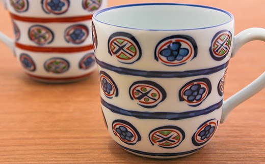 源右衛門窯 染錦丸紋割 組マグカップ 食器 マグカップ ペア
