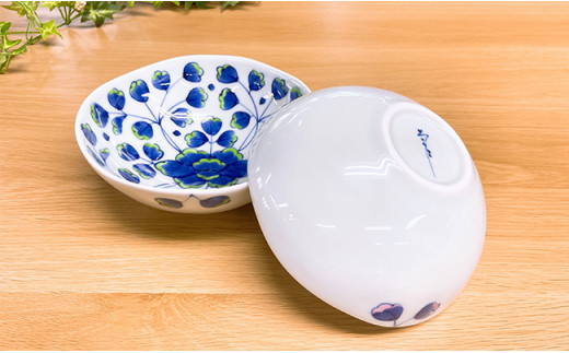 そうた窯 染錦緑彩牡丹・ピンク彩牡丹のボウル 2色ペアセ