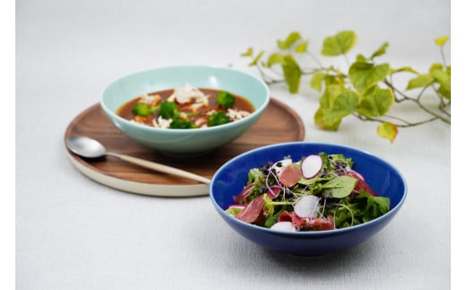 深川製磁 【有田焼】呉須釉・笹青磁　ペアめん鉢 A40-104