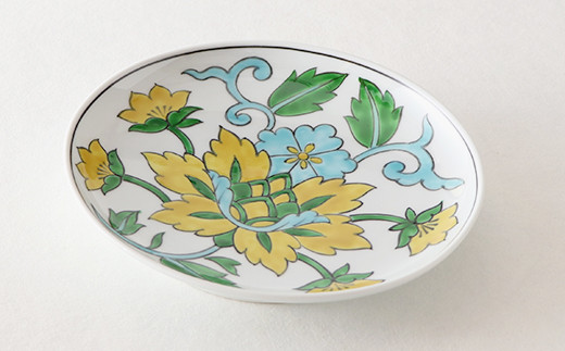 源右衛門窯 赤絵更紗唐花紋 皿 No.1 黄 器 食器 ケーキ皿 飾