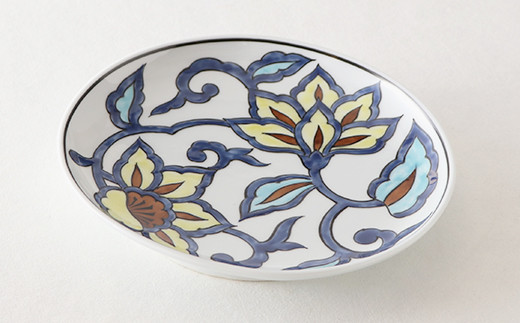 源右衛門窯 赤絵更紗唐花紋 皿 No.2 黄茶 器 食器 ケーキ皿 