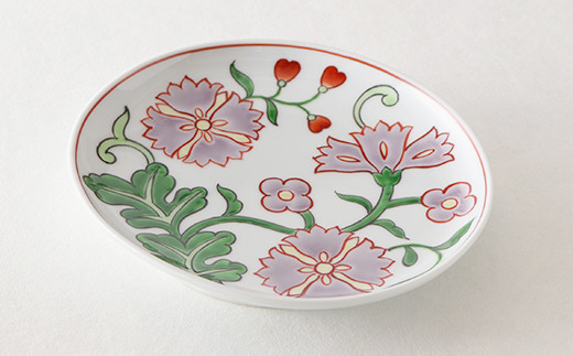 源右衛門窯 赤絵更紗唐花紋 皿 No.3 紫 器 食器 ケーキ皿 飾