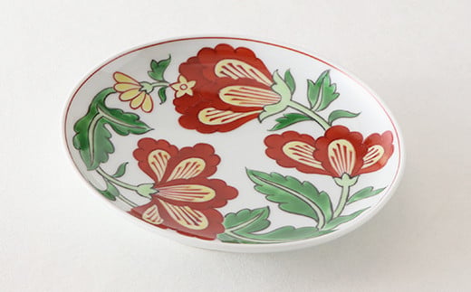 源右衛門窯 赤絵更紗唐花紋 皿 No.5 赤 器 食器 ケーキ皿 飾