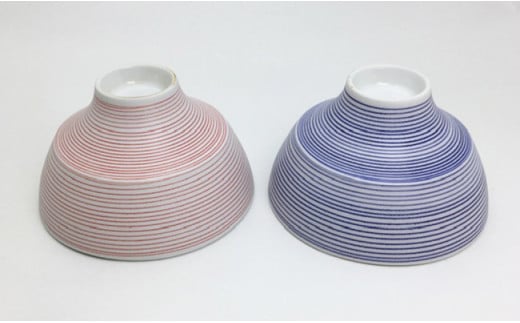 有田焼象嵌（ぞうがん）ちゃわん 赤・青セット 【マルコウ