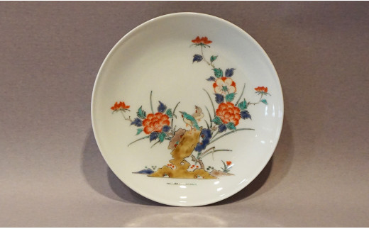 A90-12 柿右衛門窯作 額皿（5寸）牡丹鳥文