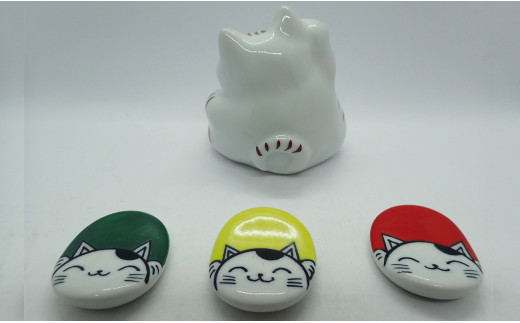 招き猫and箸置き３個セット 【やきもの工房こすず】 はしお
