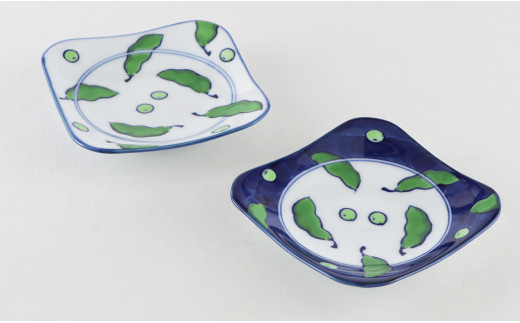 源右衛門窯 染錦緑豆紋 染錦緑豆紋濃 小皿 器 食器 枝豆 2枚