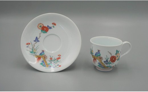 A350-15 柿右衛門窯作 珈琲碗（丸形）絵変わり（牡丹鳥文・