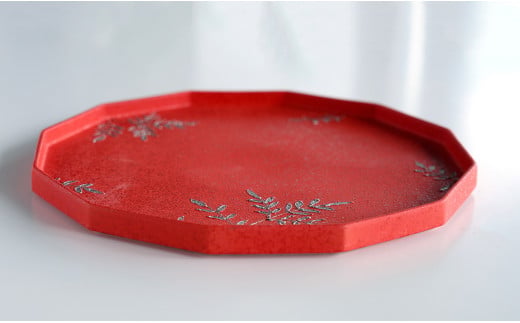 有田焼 緋彩プラチナシダ紋 十二角プレート【松尾陶器】食