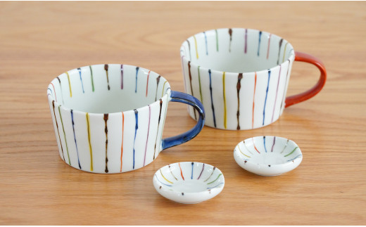 有田焼 オリジナル スープカップ＆レスト4点セット/染錦線