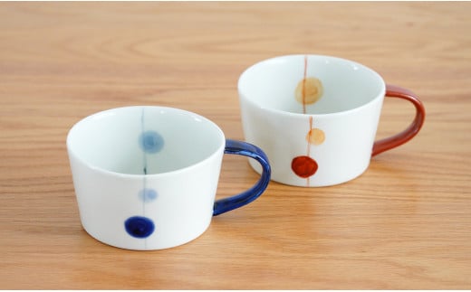 有田焼 藍土オリジナル スープカップ/青玉・赤玉ペアセッ