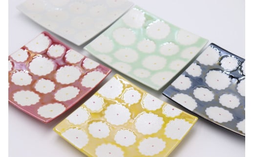 有田焼 利久窯 花真珠角プレート 5色セット 陶窯みかわや A5