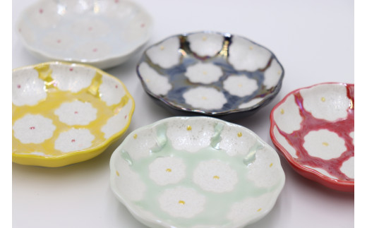 有田焼 利久窯 花真珠豆皿 5色セット  陶窯みかわや A35-152