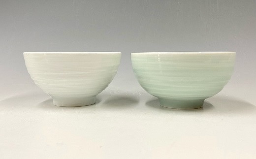 中仙窯 有田焼 白磁・青白磁飯碗セット お茶碗 夫婦茶碗 ペ