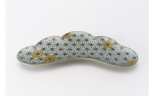 有田焼 グリーン麻の葉 松葉前菜皿 ・ 銘々皿 4点セット【