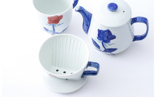 有田焼 バラ絵 コーヒードリッパー＆ポット＆マグカップの