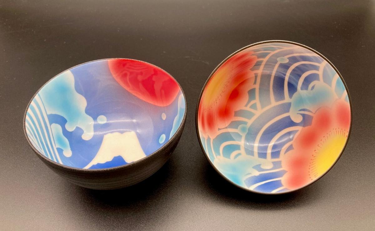 有田焼 伝作窯 黒助茶碗 青海波ペアセット A40-180