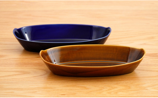 有田焼 オリジナル楕円鉢ペアセット【藍土】 和食器 食器 