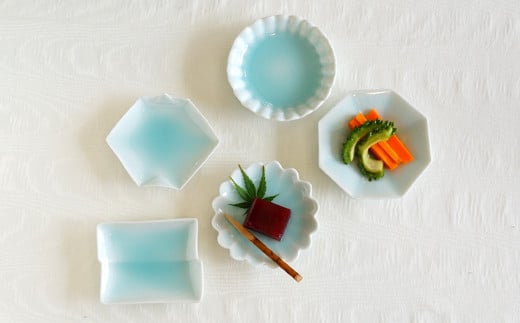 有田焼 青白磁おてしょ皿5枚セット 金照堂  有田焼 皿 小皿 