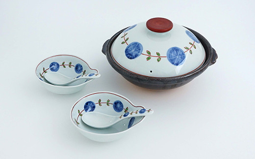 有田焼 染錦丸紋つなぎ 8号土鍋セット にっこり2人用【金照