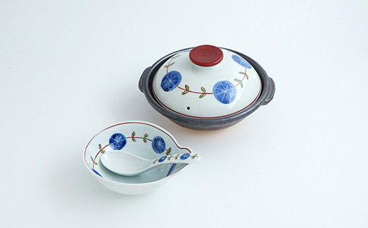 有田焼 染錦丸紋つなぎ 6.5号土鍋セット ほっこり1人用 金照