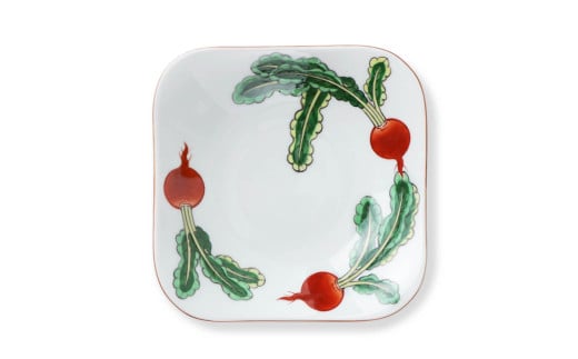 源右衛門窯 赤絵蕪絵 角型 鉢 器 食器 鉢 蕪絵 野菜 有田焼 A