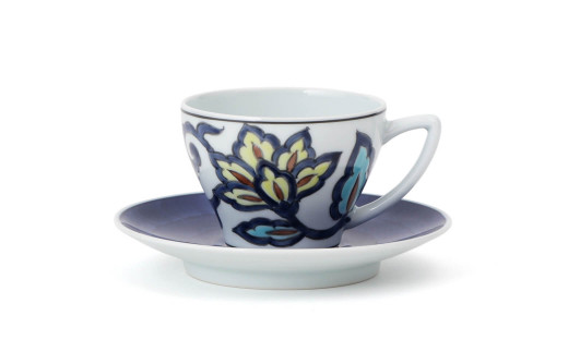 源右衛門窯 赤絵更紗唐花紋 碗皿 食器 コーヒーカップ 有田