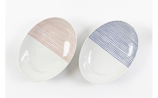 有田焼 其泉 オーバル皿 ストライプ 2色ペア【賞美堂本店】