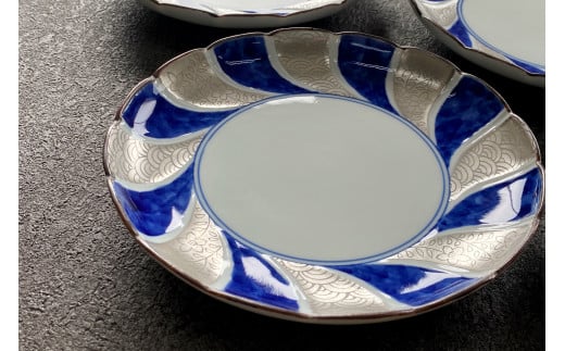 有田焼 其泉 銀彩染付 銘々皿 15.3cm 4枚セット【賞美堂本店