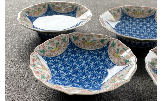 有田焼 其泉 麻の葉地紋 銘々皿 15.5cm 4枚セット【賞美堂本