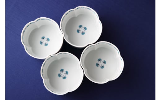 有田焼 其泉 ゆいからくさ ボウル 青 4個セット【賞美堂本