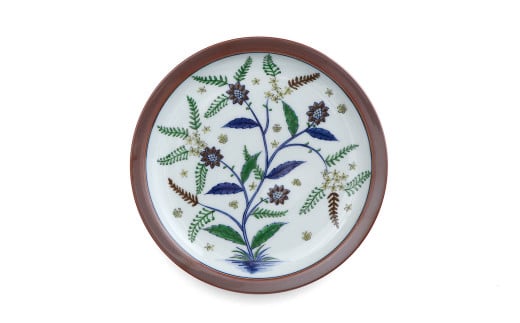 源右衛門窯 染錦更紗手花蝶文 皿 盛り皿 飾り皿 エキゾチッ