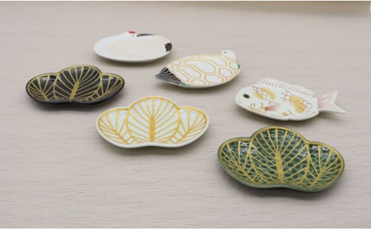 有田焼「有田からのお福分け」縁起物の器 / 鯛 鶴 亀 松 6点