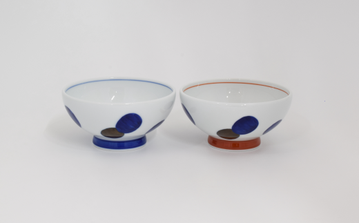 深川製磁 有田焼 丸紋(赤・呉須）ペア中丼 A65-24