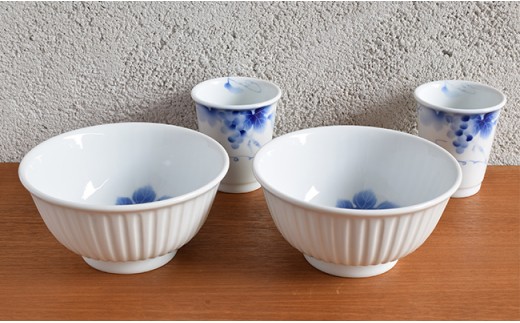 深川製磁 有田焼 ブルーワイナリー麺丼＆ゴブレットセット
