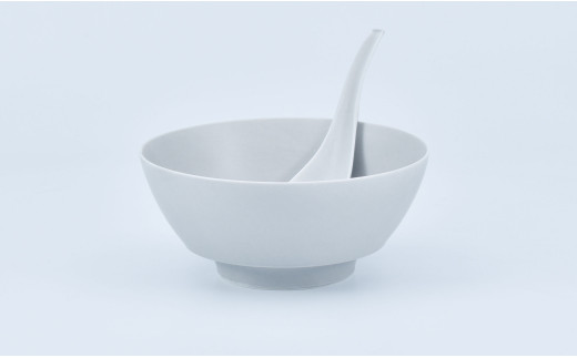 有田焼 究極のラーメン鉢 Colors グレイ レンゲ付【まるぶん