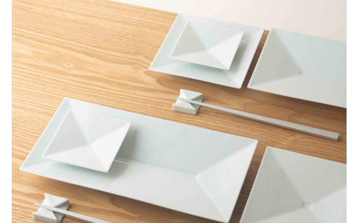 【川上元美デザイン】Rin 角皿3種 & 箸置 8点セット【KIHARA】