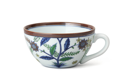 源右衛門窯 染錦更紗手花蝶文 スープ碗 器 食器 皿 デザー