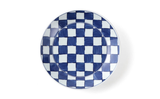 源右衛門窯 染付市松紋 深皿 器 食器 皿 カレー皿 パスタ皿 