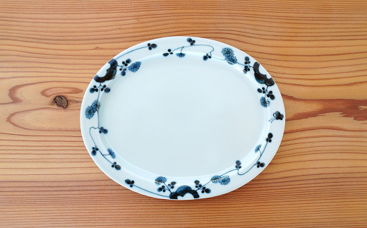 金善製陶所 21.5cm リム楕円プレート 岩花蝶 2枚 有田焼 食器 
