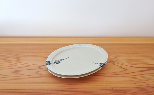 金善製陶所 21.5cm リム楕円プレート 梅香紋 2枚 有田焼 食器 