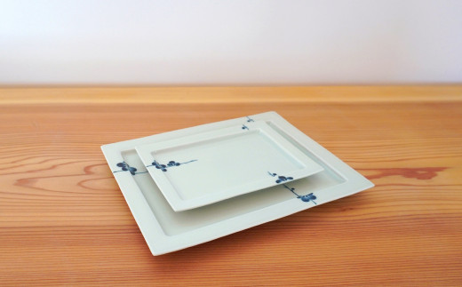 金善製陶所 リム長角プレート 梅香紋 2種・2枚 有田焼 食器 