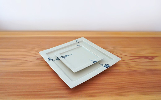 有田焼 梅香紋 リム正角プレート 2種 2点 セット【金善製陶